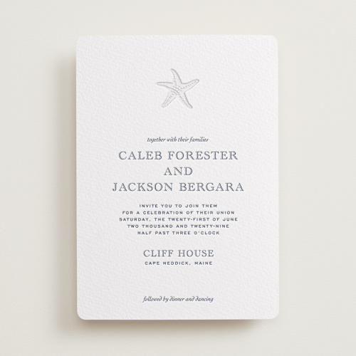 This is a aegean letterpress wedding invitations with letterpress by Jenna Holcomb called the sea printing on somerset500 in standard
