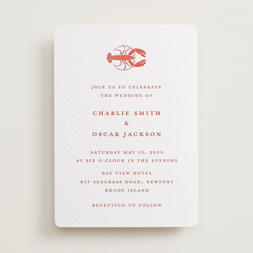 This is a neon orange letterpress wedding invitations with letterpress by Pippa Shaw called lobster printing on somerset500 in standard