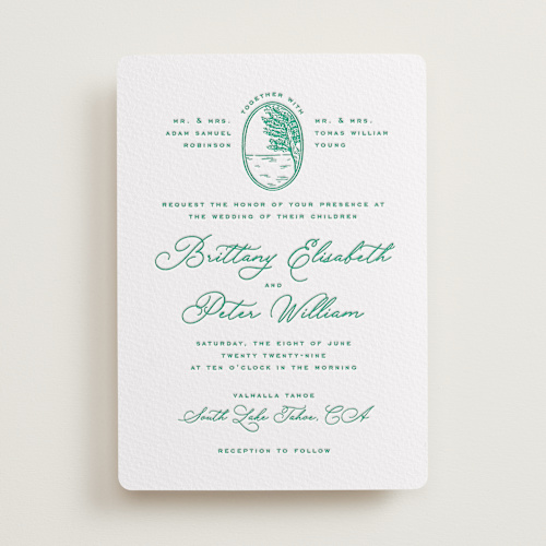 This is a shamrock letterpress wedding invitations with letterpress by Claudia Orengo called lakeview printing on somerset500 in standard