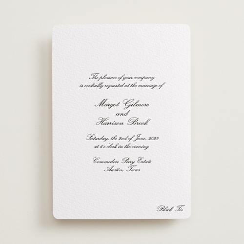 This is a soft black letterpress wedding invitations with letterpress by Megan Davis called cornelia printing on somerset500 in standard