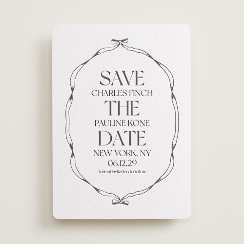 This is a soft black save the date with letterpress by Julia Liverton called trés chic printing on somerset500 in standard