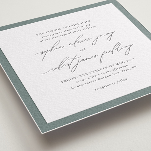 This is a gravel letterpress wedding invitations with letterpress by Design Lotus called fondness printing on somerset500 in standard