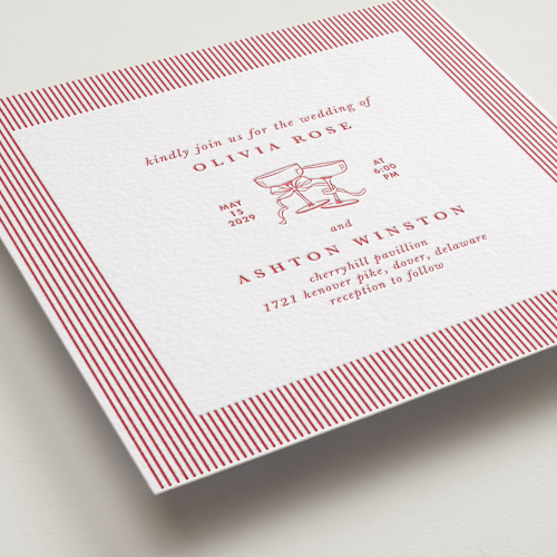 This is a scarlet letterpress wedding invitations with letterpress by Charter Oaks Creative called classic cherries printing on somerset500 in standard