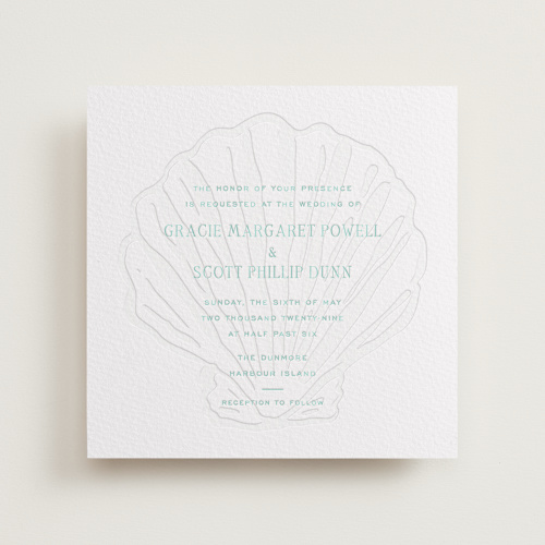 This is a fern letterpress wedding invitations with letterpress by Megan Davis called isle printing on white cotton in standard