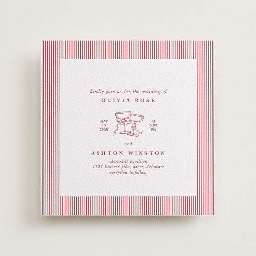 This is a scarlet letterpress wedding invitations with letterpress by Charter Oaks Creative called classic cherries printing on somerset500 in standard