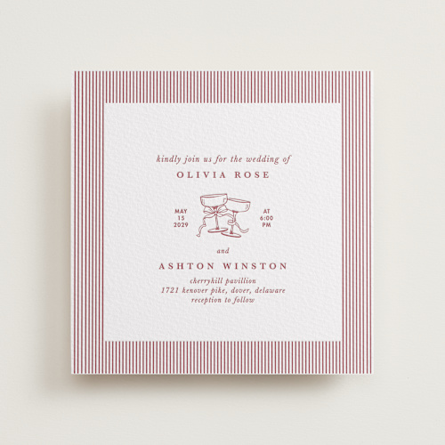 This is a maraschino letterpress wedding invitations with letterpress by Charter Oaks Creative called classic cherries printing on white cotton in standard