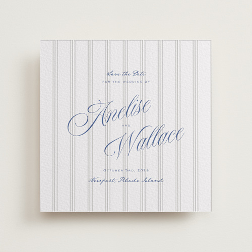This is a lapis save the date with letterpress by Tamara Hilje called raies printing on white cotton in standard