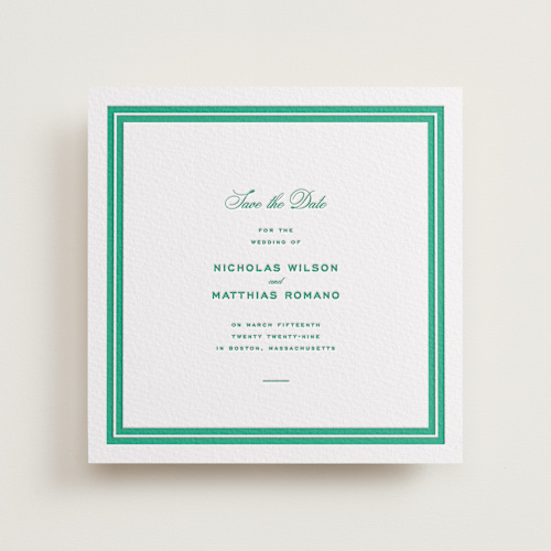 This is a shamrock save the date with letterpress by Blustery August called keepsake printing on somerset500 in standard