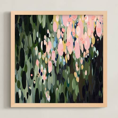 This is a emerald green & pink art with standard by Melissa Stone Mangham called laurel rain