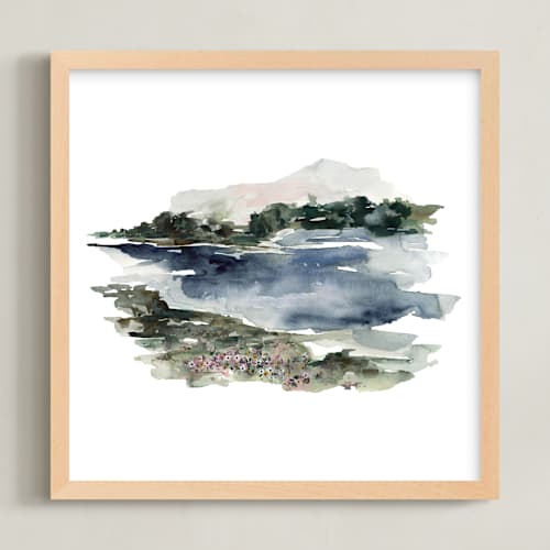 This is a navy and dusty blue with forest and sage green art with standard by Kate Nelson called mountain view