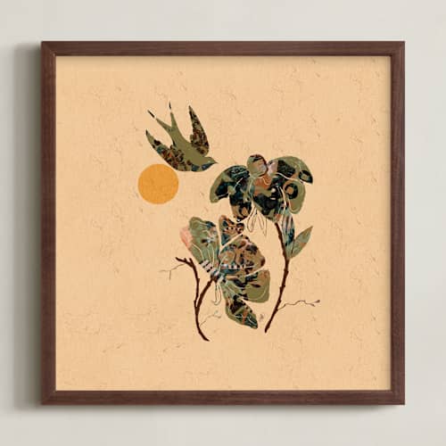 This is a warm sage green art with standard by ThirtyOne Illustrations called sparrows 2