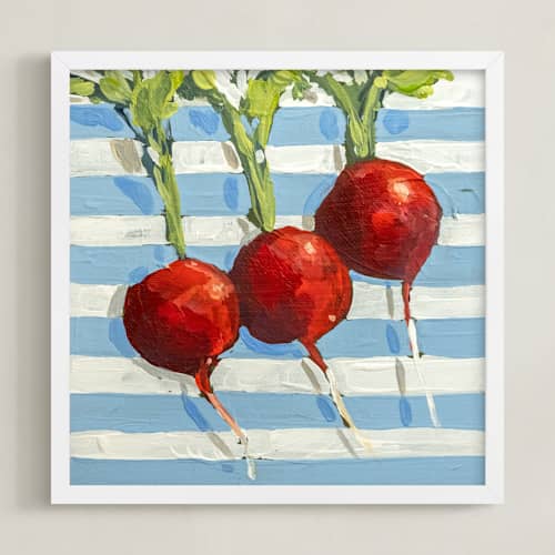 This is a french blue art with standard by Lisa Grizaniuk called carrots and radish 1