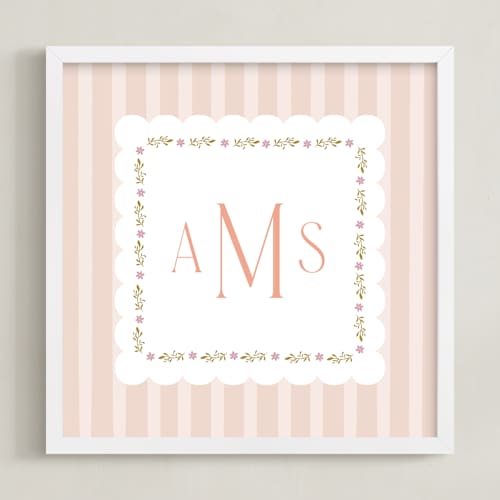 This is a blush personalized art for kids with standard by Ana Claudia Sharpe called meadow stripes monogram