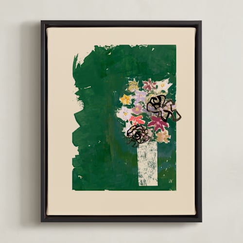 This is a green bouquet art with standard by Bethania Lima called bouquet against painted green background