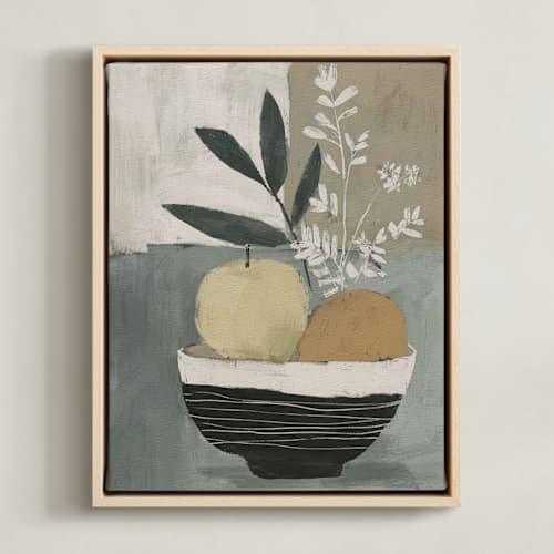 This is a sage green art with standard by Corrina Reid called apple and orange