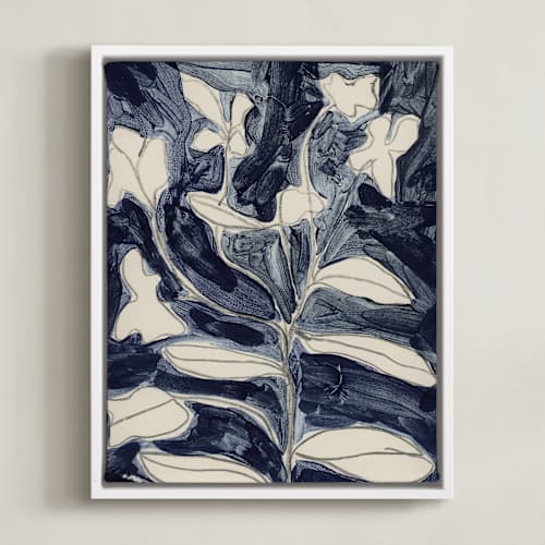This is a indigo blue art with standard by Deborah Velasquez called petals on indigo