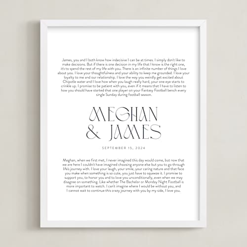 This is a midnight blue photos to art with standard by Minted called our vows: portrait orientation custom print