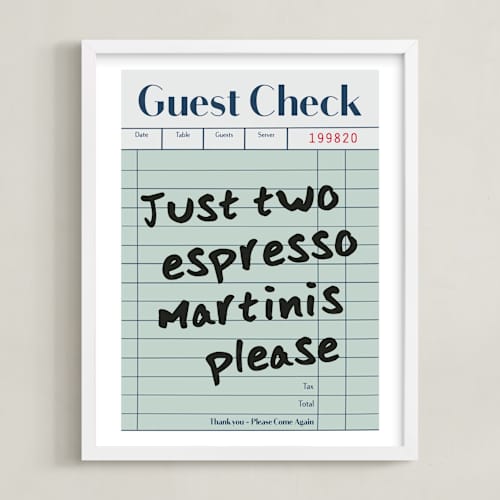 This is a teal photos to art with standard by Jennifer Lew called guest check: custom print