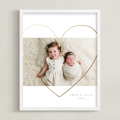 This is a gold foil stamped photo art with foil pressed by Itsy Belle Studio called heart outline: portrait foil framed photo