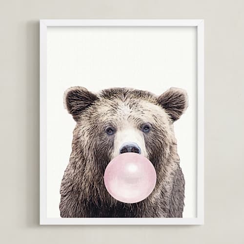 This is a bubblegum pink kids wall art with standard by Maja Cunningham called bubblegum: bear