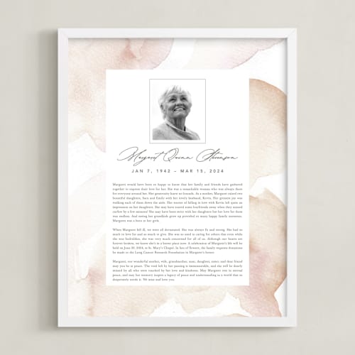 This is a blush memorial obituary prints with standard by Creo Study called flow obituary print