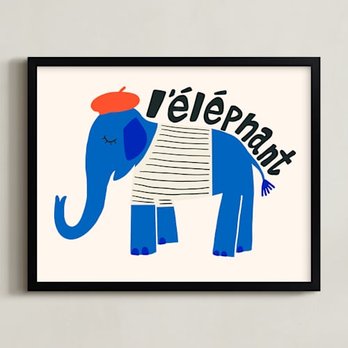 This is a blueberry kids wall art with standard by Morgan Kendall called french elephant