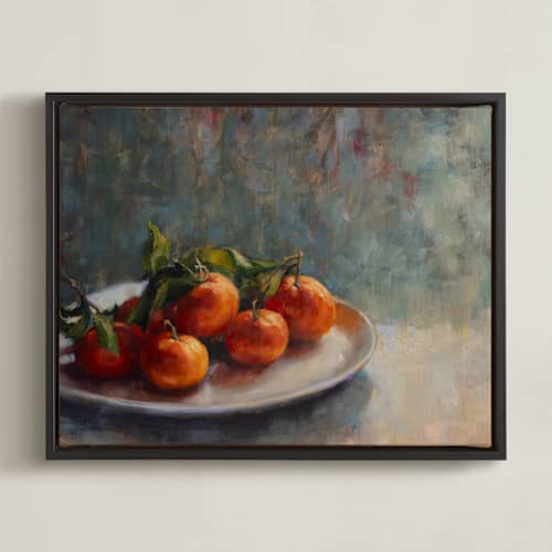 This is a clementine art with standard by Wendy Keller called oranges on a plate