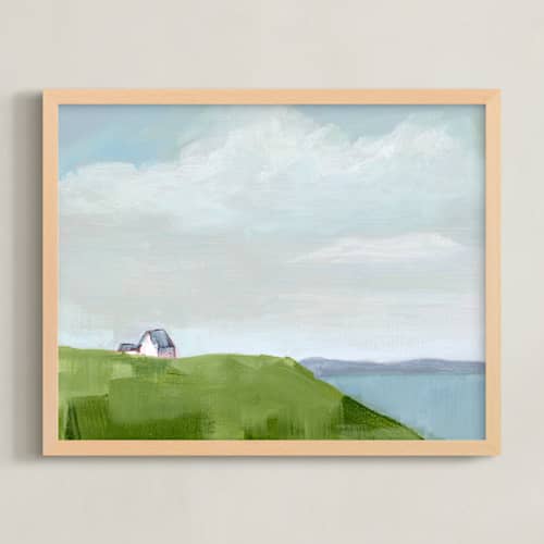 This is a ocean blue art with standard by Jen Tips called house on the hill