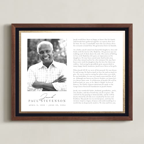 This is a white foil pressed memorial obituary prints with foil pressed by Nicole Walsh called classic edge