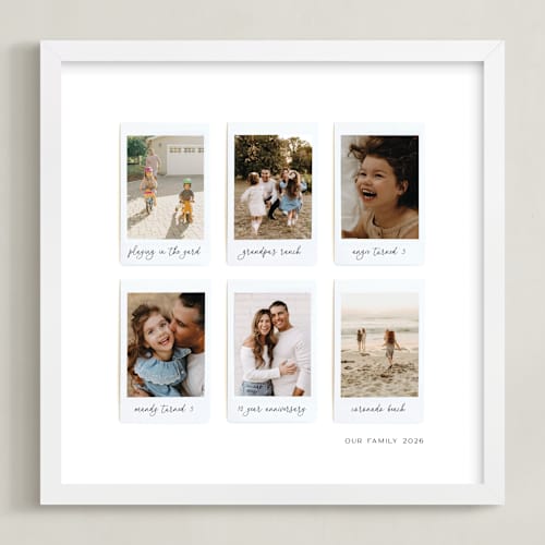 This is a white photo art with standard by Olivia Kanaley Inman called six photo: square framed photo