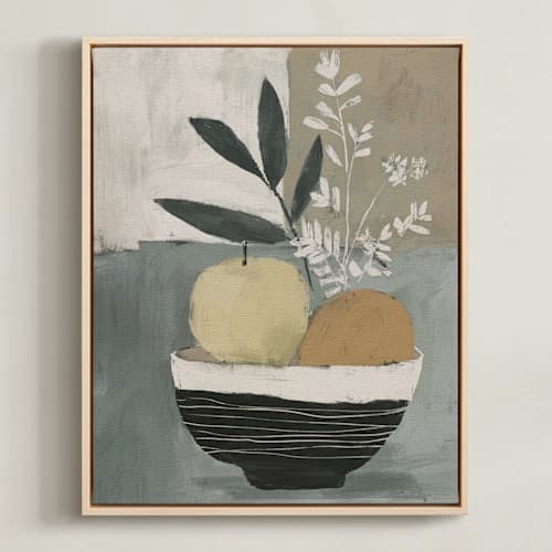 This is a sage green art with standard by Corrina Reid called apple and orange