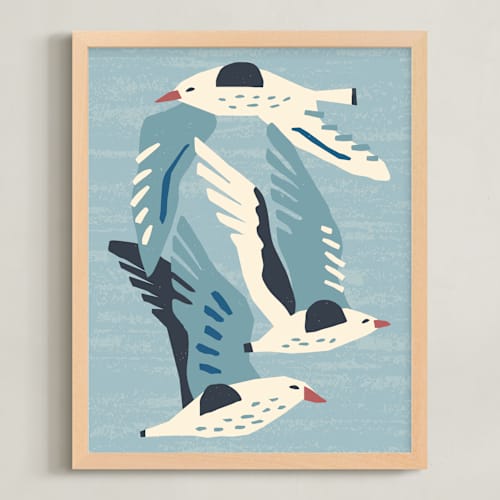 This is a neutral blue green art with standard by Roochita Chachra called seagulls
