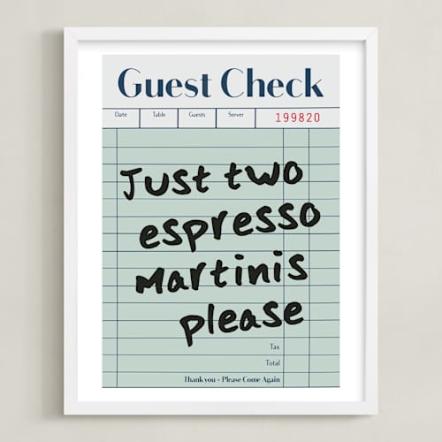 This is a teal photos to art with standard by Jennifer Lew called guest check: custom print