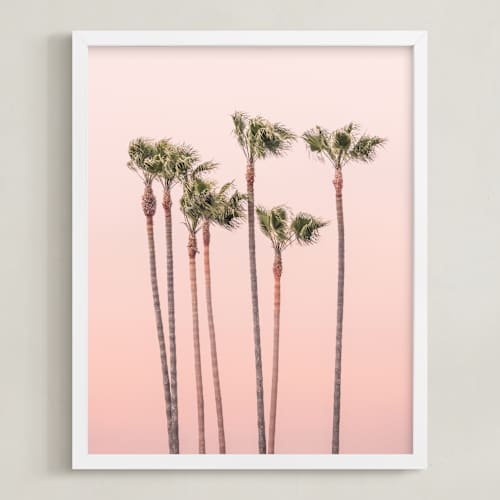 This is a warm rosy sunset art with standard by Lisa Sundin called seven palmtrees