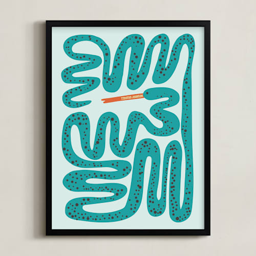 This is a turquoise personalized art for kids with standard by Jenna Holcomb called squiggly snake