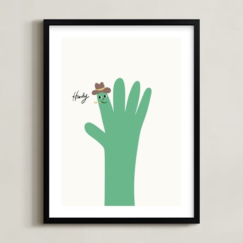 This is a cactus kids wall art with standard by mo kelley called howdy