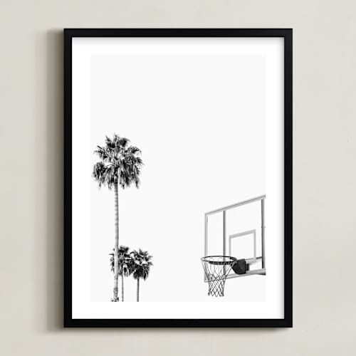 This is a white art with standard by Irene Suchocki called hoops and palms