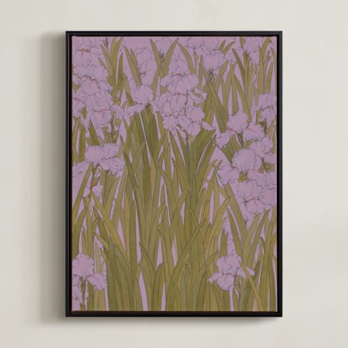 This is a dusty lavender art with standard by Britt Friesell called iris garden