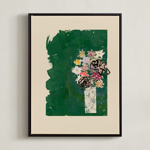 This is a green bouquet art with standard by Bethania Lima called bouquet against painted green background