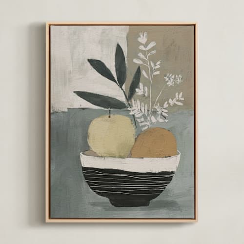 This is a sage green art with standard by Corrina Reid called apple and orange