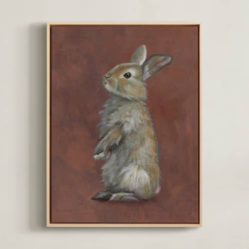 This is a terracotta nursery wall art with standard by Aimee Schreiber called terracotta bunny