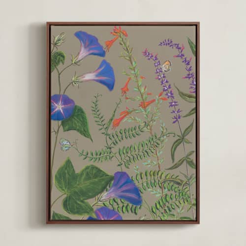 This is a soft taupe art with standard by Karina Racz called wildflowers of strawberry creek