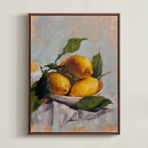 This is a golden art with standard by Wendy Keller called bowl of lemons
