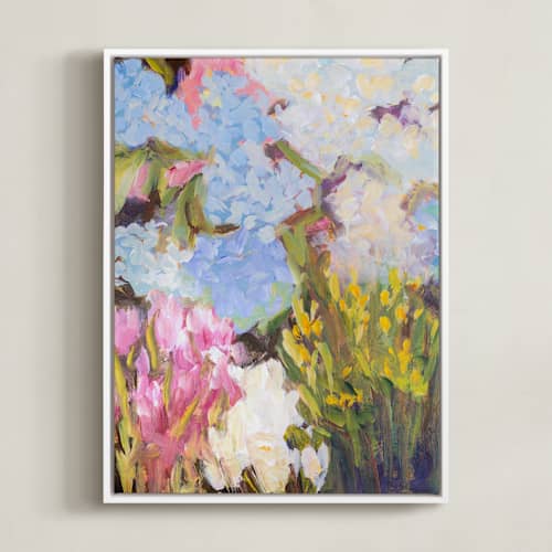 This is a lavender blue art with standard by Jacquelyn Sloane Siklos called hydrangeas at the market