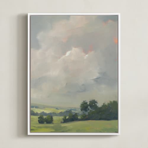 This is a grey blue art with standard by Stephanie Goos Johnson called rosy tomorrow ii