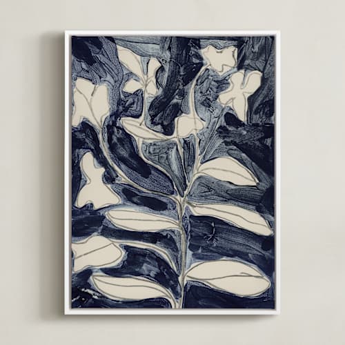 This is a indigo blue art with standard by Deborah Velasquez called petals on indigo