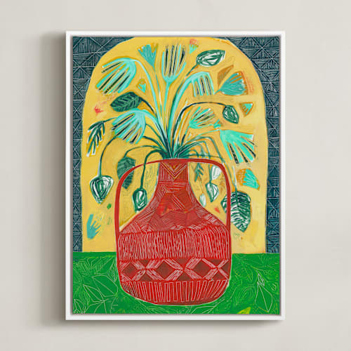 This is a rusty red art with standard by Sarah Fitzgerald called moroccan bouquet