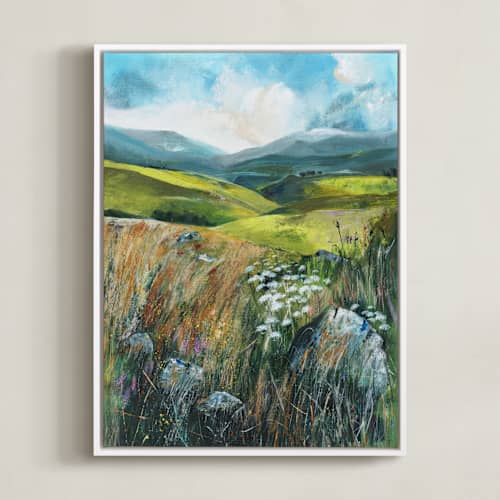 This is a chartreuse green art with standard by Luci Power called two valleys i