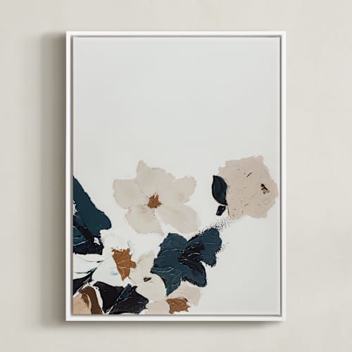 This is a dark navy blue art with standard by Caryn Owen called abstract botanical floral diptych i