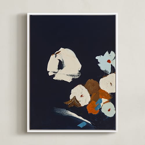 This is a dark navy blue art with standard by Caryn Owen called abstract botanical navy shadows #2